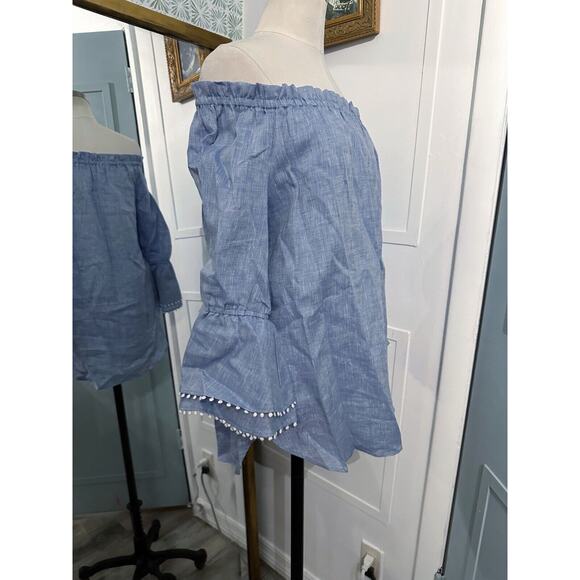 COPY - Sara Campbell Off The Shoulder Linen Blue Top Blouse Size Small Bell Sle… - Picture 5 of 6